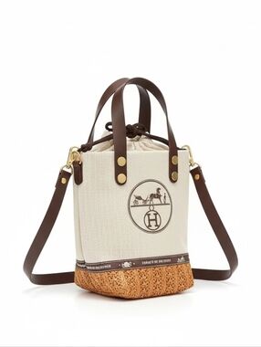 H Canvas Brown And Cream Phone Crossbody Tote